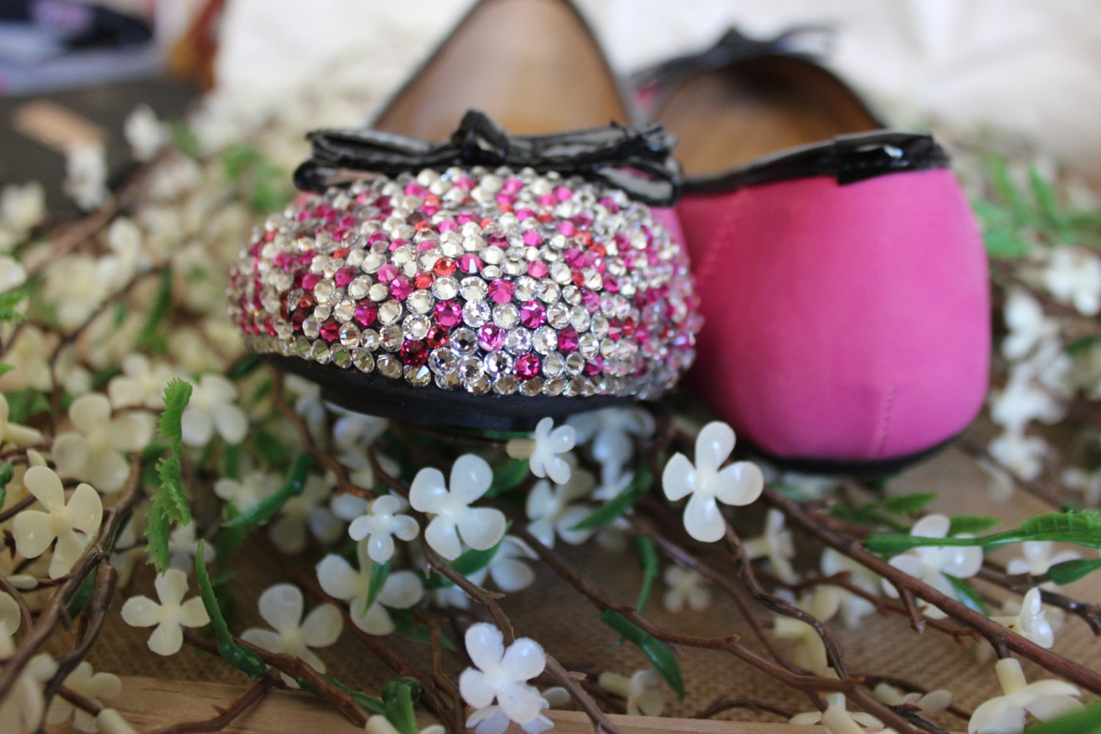 pink ballet flats with bling