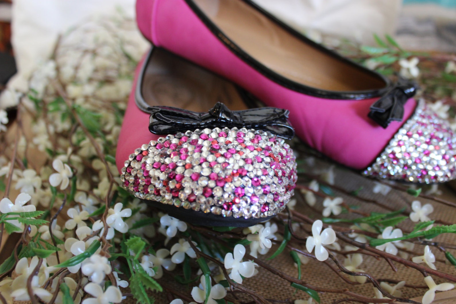 pink ballet flats with bling