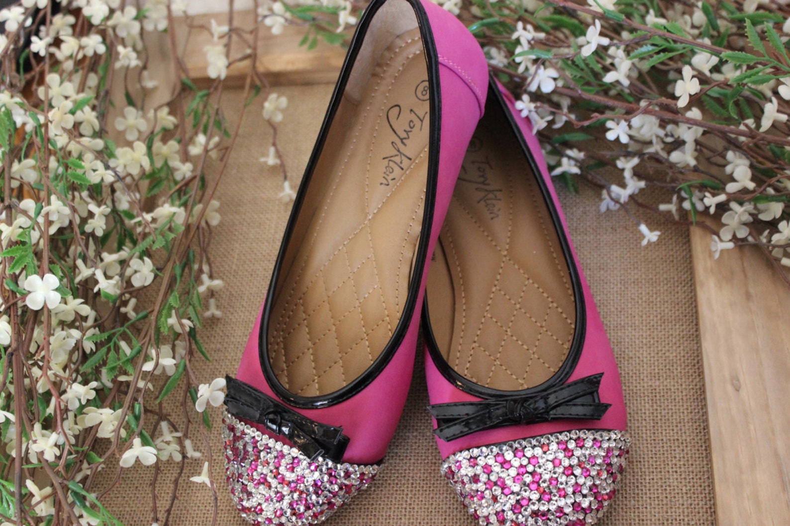 pink ballet flats with bling