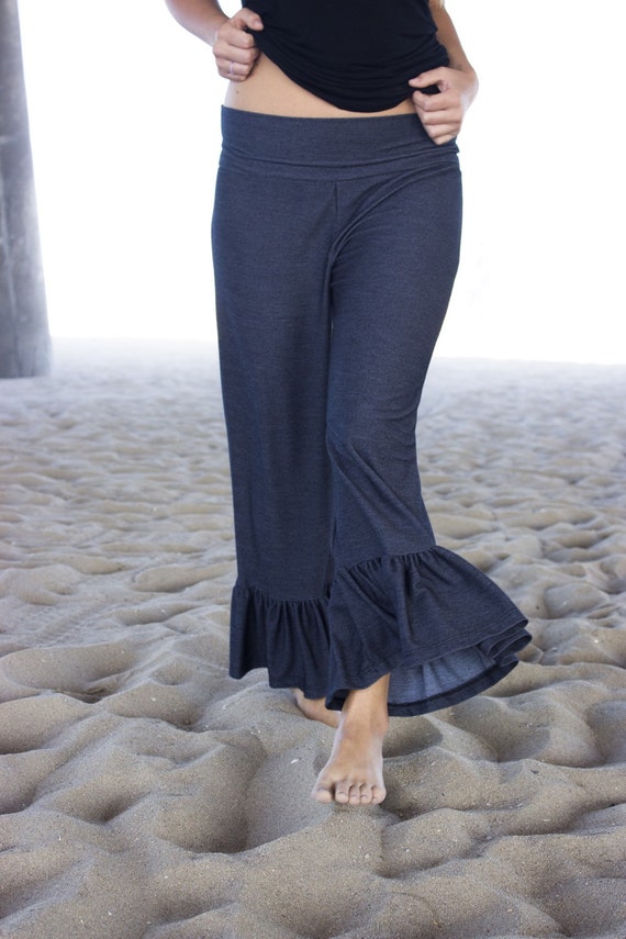 Upcycled Wide Leg Gaucho Pants With Fold Over Waist Band / Great for  Maternity / Culottes / Palazzo / Plus Size Pants / Made in USA 