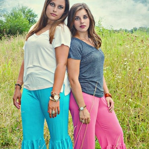 Handmade Cropped Ruffle Capris: Cotton Lycra Blend, Plus Sizes