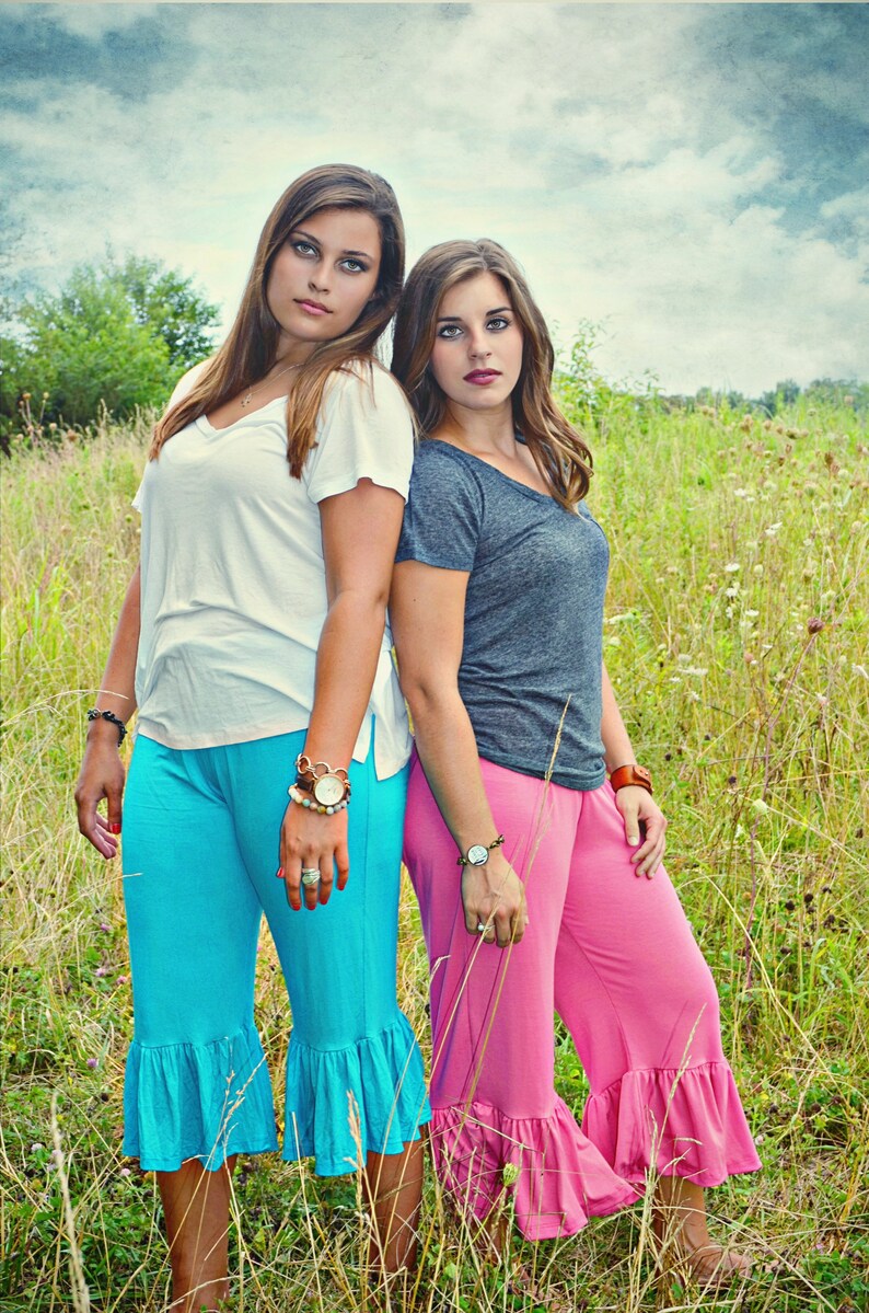 Handmade Cropped Ruffle Capris: Cotton Lycra Blend, Plus Sizes - Etsy