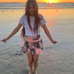 Ruffle Tie Dye Mini Skirt: High Waist Tiered Bohemian Skirt