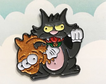 Scratchy and Blinky Lucky Cat Enamel Pin