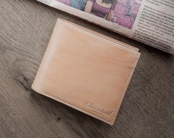 Natural leather wallet, Billfold leather classic wallet, Mens leather wallet, Handmade wallet, Hand Stitched wallet
