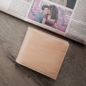 Cartera de cuero natural, Cartera clásica de cuero Billfold, Cartera de cuero para hombre, Cartera hecha a mano, Cartera cosida a mano