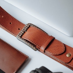 Leather Belt, Tan Belt, Men&#39;s Belt, Full Grain Leather Belt, Casual Belt, Vintage Belt, vegetable tanned belt, rust buckle belt, cowboy belt