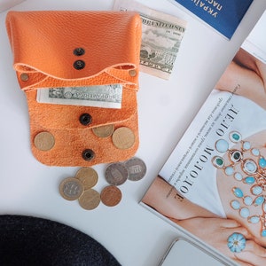Monedero para monedas, Monedero naranja, Monedero pequeño, Monedero mujer, Monedero de cuero, Monedero tarjeta de crédito, Monedero de cuero hecho a mano regalo, monedero