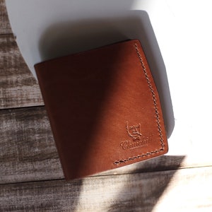 Cartera bifold marrón, billetera bifold marrón delgada, billetera de cuero mínima, billetera de bolsillo, billetera bifold delgada, billetera de cuero para hombres, billetera de cuero