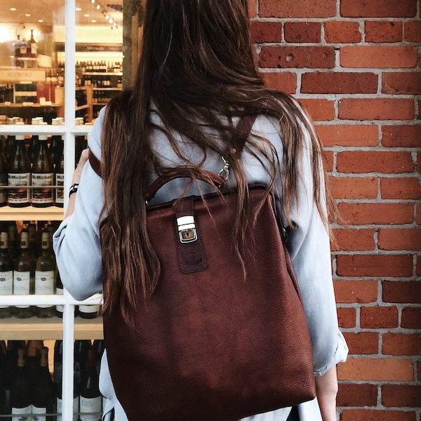 Brown Leather backpack, Handmade Leather frame bag, Leather backpack rucksack, Leather Rucksack Handmade, School Leather rucksack doctor bag