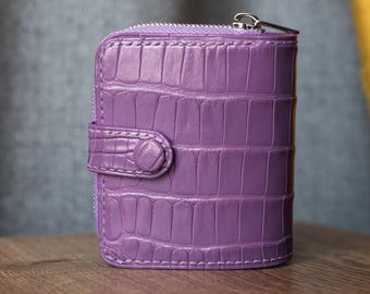 Alligator leather handmade zip wallet, travel wallet, zip bifold, coin wallet, coin purse, exotic leather wallet, ID-card wallet