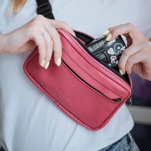 Minimalist Leather pink Belt Bag, Leather Waist Bag, Fanny Pack, Hip Bag, Bum Bag, leather crossbody bag, Festival Fanny Pack, small bag