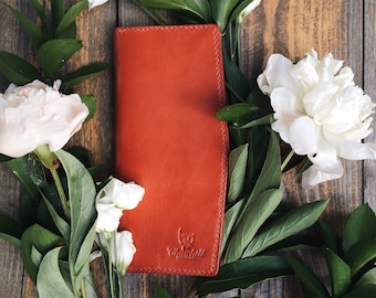 Handmade Leather red long wallet «Sonant»