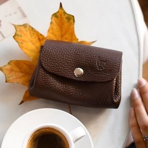 Cartera marrón de cuero hecha a mano, regalo de soporte de cuero, billetera para monedas, bolsa de cuero, cuero de las mujeres de la cartera, billetera de dinero con regalo de clip imagen 1