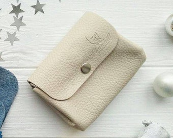 Monedero con bolsillo para monedas, billetera de leche, billetera pequeña, billetera de mujer, billetera de cuero, billetera de tarjeta de crédito, regalo de billetera de cuero hecho a mano, monedero
