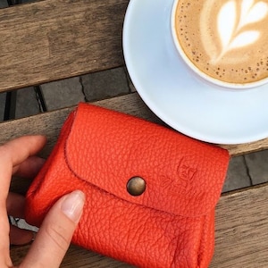 Monedero para monedas, Monedero rojo, Monedero pequeño, Monedero mujer, Monedero de cuero, Monedero tarjeta de crédito, Monedero de cuero hecho a mano regalo, monedero