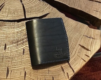 Cartera de dos pliegues Cartera de piel negra para regalo, cartera minimalista, Accesorios de piel, Cartera de viaje, Cartera de mujer de piel,