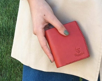 Bi-fold wallet Handmade Leather red "Essential ducat" with pocket for coins