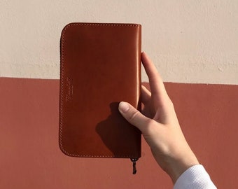 Handmade tan leather long zip wallet, clutch wallet, leather travel organizer, travel wallet, zip clutch, Man wallet, Women wallet, purse