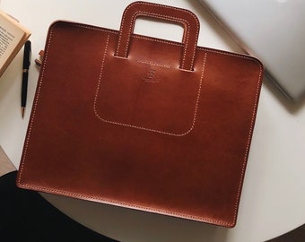 Leather Tan Attache Minimal Briefcase Leather Portfolio Bag Folder Laptop Case Full Grain Leather Bag  leather folder document holder