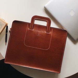 Leather Tan Attache Minimal Briefcase Leather Portfolio Bag Folder Laptop Case Full Grain Leather Bag  leather folder document holder