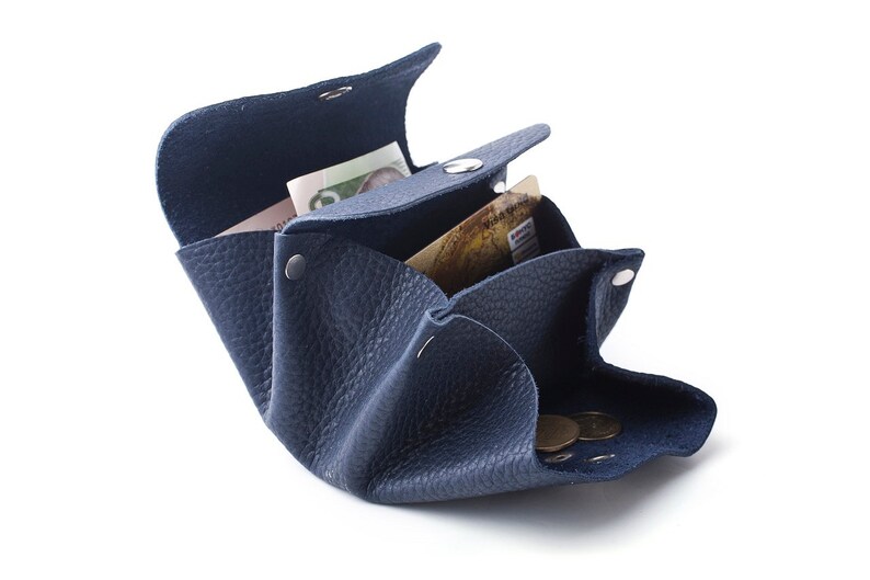 Cartera para monedas, Cartera azul marino, Cartera pequeña, Cartera mujer, Cartera de cuero, Cartera tarjeta de crédito, Cartera de cuero hecha a mano regalo, monedero imagen 4