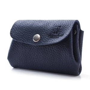 Cartera para monedas, Cartera azul marino, Cartera pequeña, Cartera mujer, Cartera de cuero, Cartera tarjeta de crédito, Cartera de cuero hecha a mano regalo, monedero imagen 3