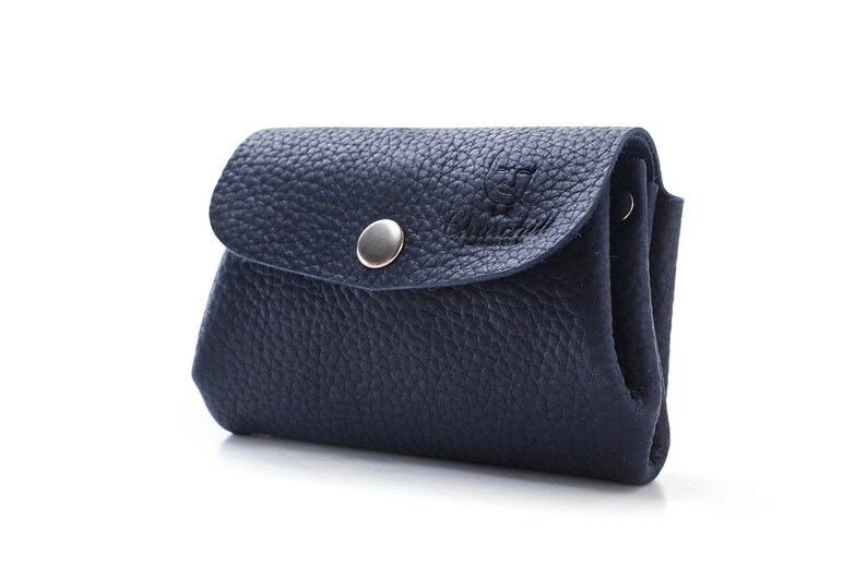 Cartera para monedas, Cartera azul marino, Cartera pequeña, Cartera mujer, Cartera de cuero, Cartera tarjeta de crédito, Cartera de cuero hecha a mano regalo, monedero imagen 3