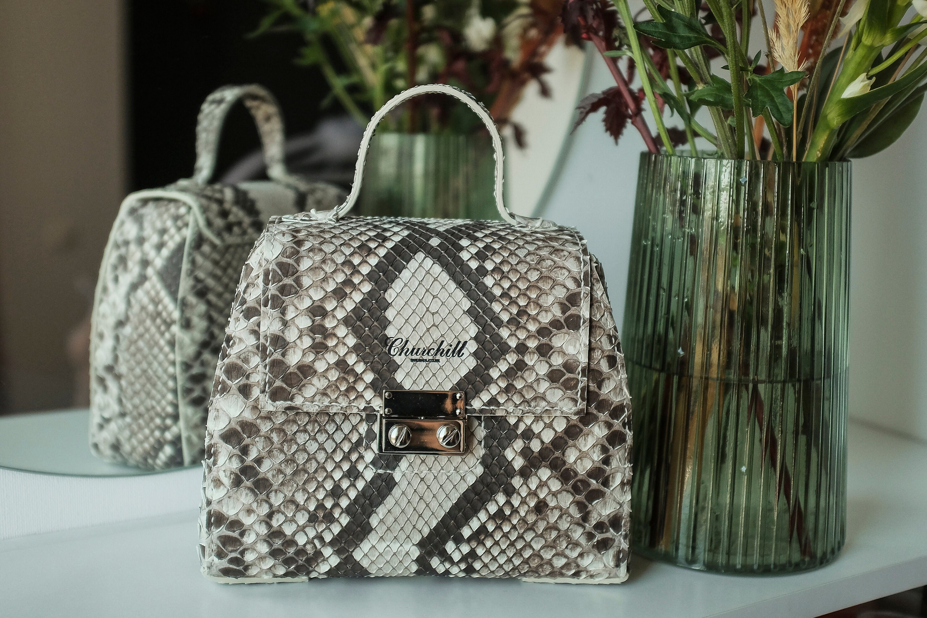 Python Leather Top Handle Bag Women handbad Python Purse | Etsy