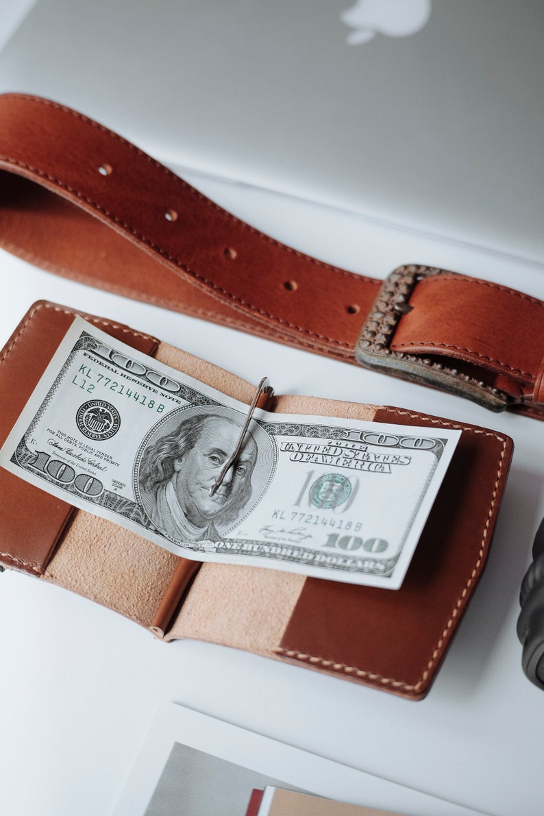 Cartera de cuero con clip de dinero, Cartera de cuero delgada, Cartera con clip, Cartera marrón, Cartera minimalista, Cartera de tarjeta, Titular de tarjeta, Cartera de negocios imagen 5