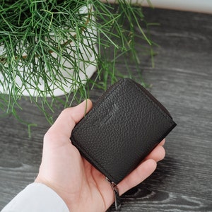 Black leather zip wallet Handmade, Minimalist Zipper Wallet, card zip wallet, Small leather wallet, simple leather wallet, compact wallet image 4