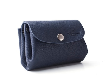 Cartera para monedas, Cartera azul marino, Cartera pequeña, Cartera mujer, Cartera de cuero, Cartera tarjeta de crédito, Cartera de cuero hecha a mano regalo, monedero