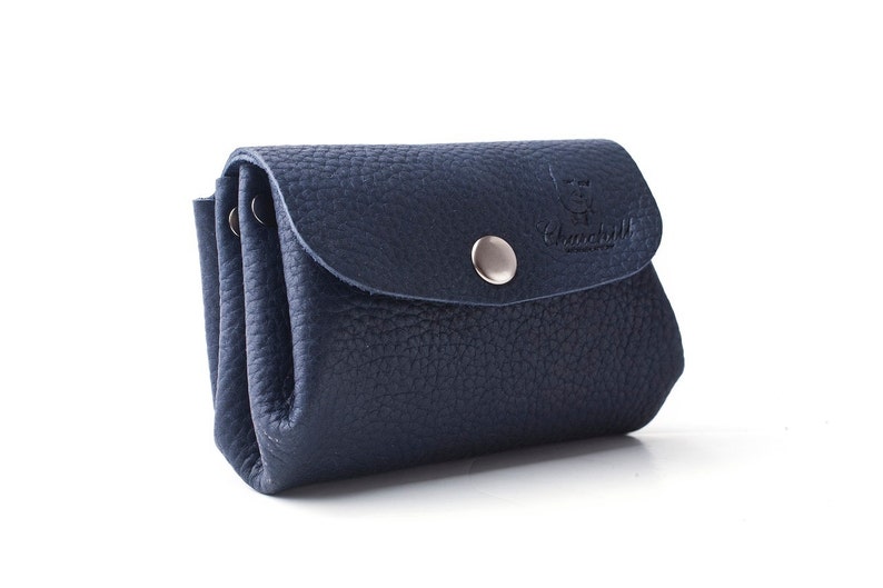 Cartera para monedas, Cartera azul marino, Cartera pequeña, Cartera mujer, Cartera de cuero, Cartera tarjeta de crédito, Cartera de cuero hecha a mano regalo, monedero imagen 1