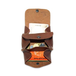 Cartera marrón de cuero hecha a mano, regalo de soporte de cuero, billetera para monedas, bolsa de cuero, cuero de las mujeres de la cartera, billetera de dinero con regalo de clip imagen 3
