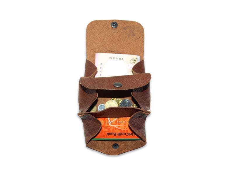Cartera marrón de cuero hecha a mano, regalo de soporte de cuero, billetera para monedas, bolsa de cuero, cuero de las mujeres de la cartera, billetera de dinero con regalo de clip imagen 3