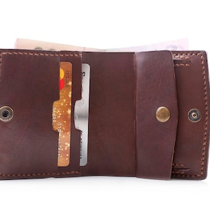 Braunes zweifach gefaltetes Lederportemonnaie, minimalistisches Münzportemonnaie, Kartenetui, schlankes Geschenkportemonnaie, Kartenportemonnaie, Portemonnaie für Männer, Kartenetui aus Leder