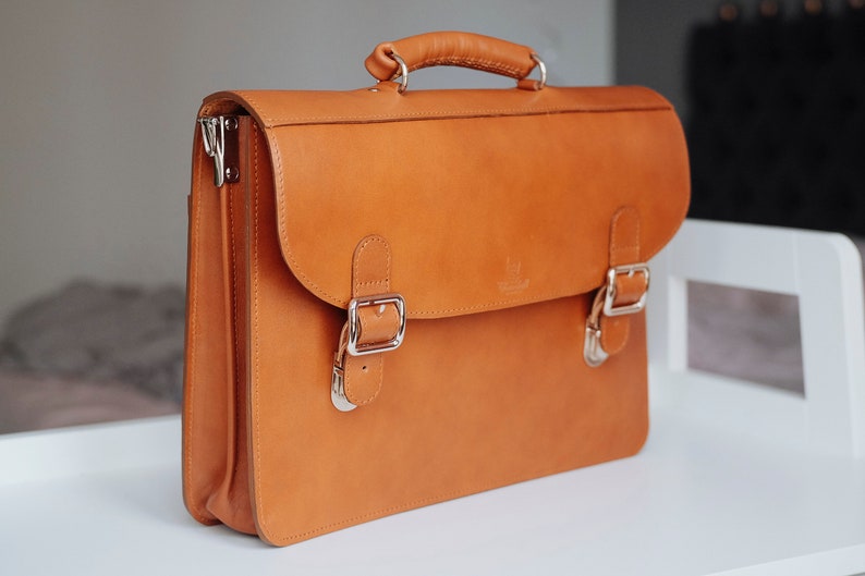 Handmade Tan Leather Briefcase Leather Briefcase Messenger Etsy