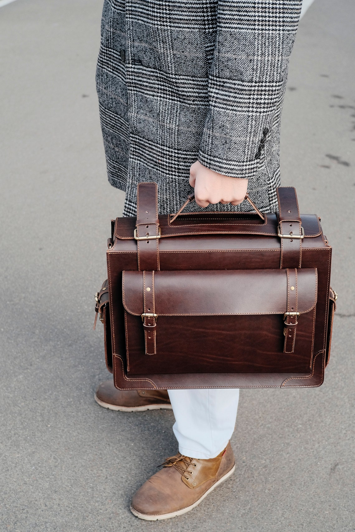 Brown Leather Catalog Case Handmade Men Briefcase Leather Etsy