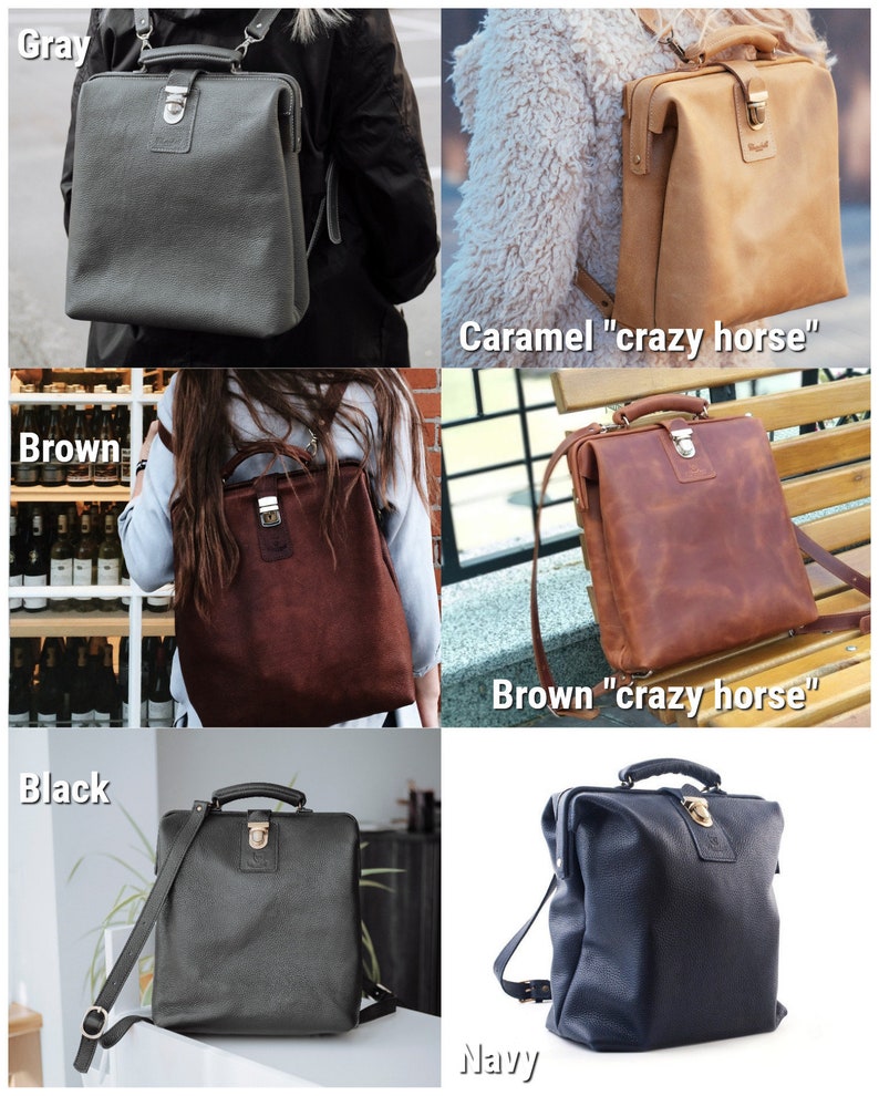 Black Leather backpack, Handmade Leather frame bag, Leather backpack rucksack, Leather Rucksack Handmade, School Leather rucksack doctor bag image 10