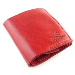 Bi-fold wallet Handmade Leather red Essential ducat with pocket for coins image 3