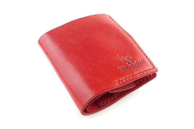 Bi-fold wallet Handmade Leather red Essential ducat with pocket for coins image 3