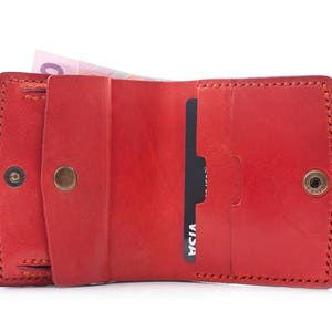 Bi-fold wallet Handmade Leather red Essential ducat with pocket for coins image 6