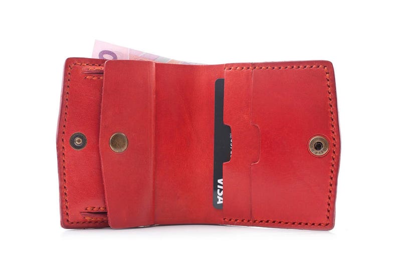 Bi-fold wallet Handmade Leather red Essential ducat with pocket for coins image 6