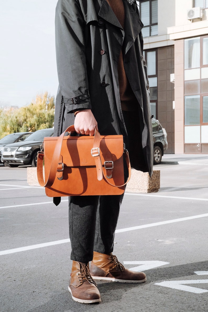 Handmade Tan Leather Briefcase, Leather Briefcase, Messenger men bag, Travel messenger bag, Business Briefcase, Gift men bag, office bag image 3