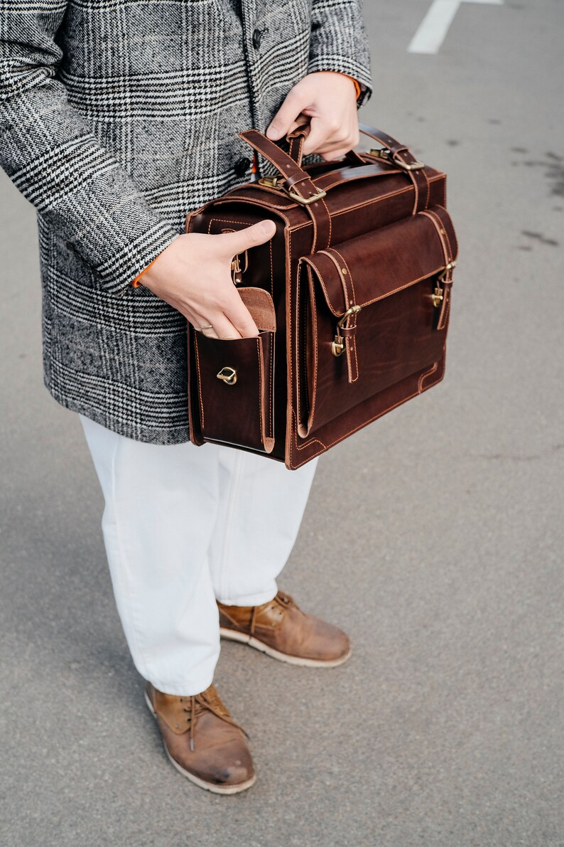 Brown Leather Catalog Case Handmade Men Briefcase Leather Etsy