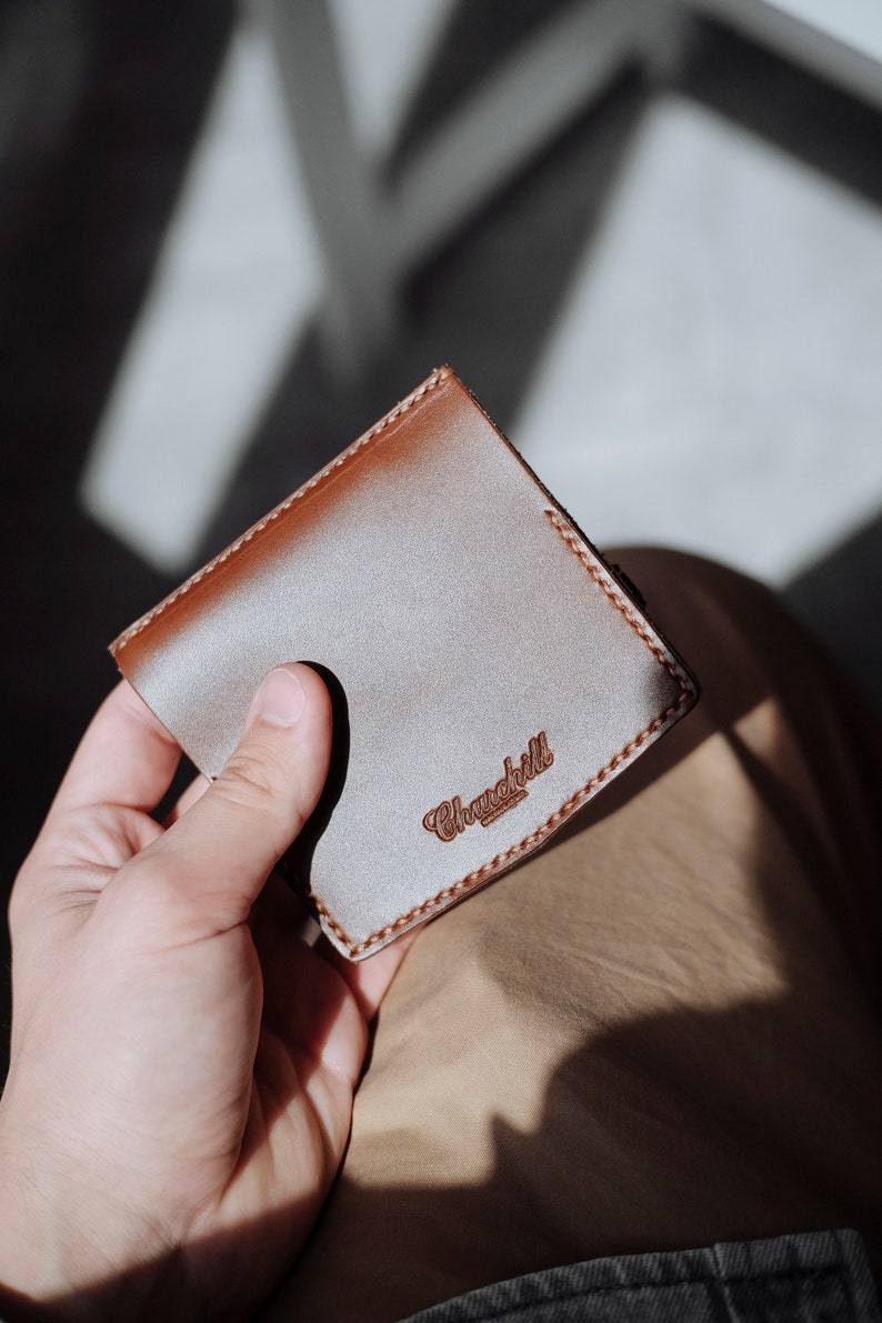 Cartera de cuero con clip de dinero, Cartera de cuero delgada, Cartera con clip, Cartera marrón, Cartera minimalista, Cartera de tarjeta, Titular de tarjeta, Cartera de negocios imagen 3