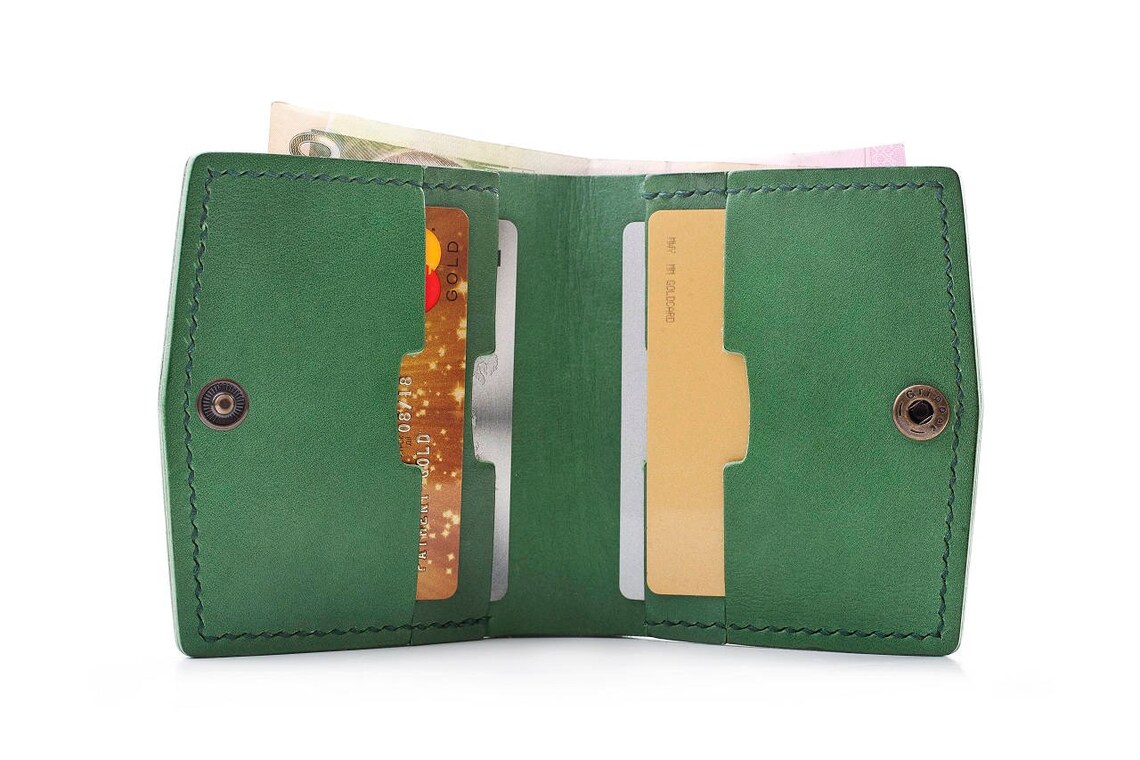 Handmade Leather Green Bifold Wallet essential 2 Etsy