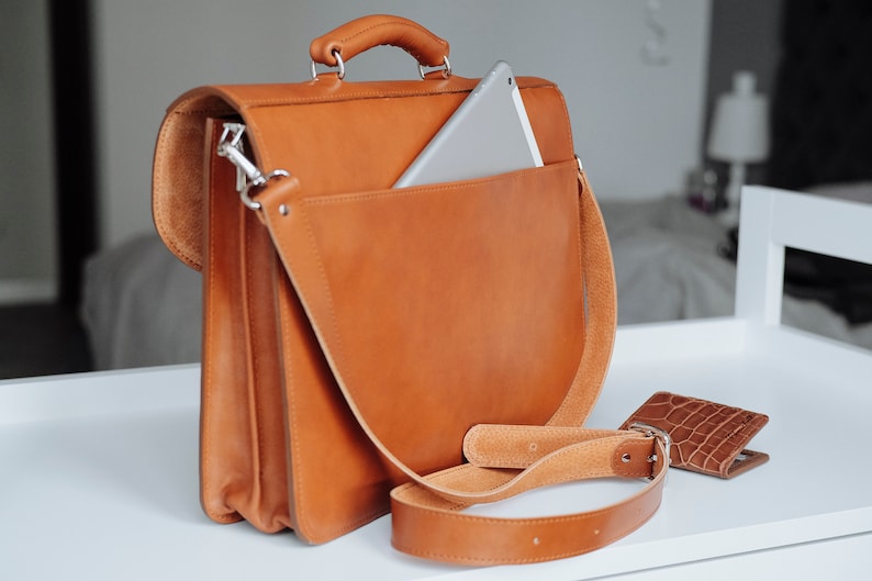 Handmade Tan Leather Briefcase Leather Briefcase Messenger Etsy