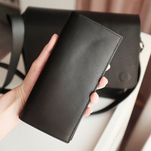 Billetera larga de cuero, billetera larga para hombre, billetera larga para tarjetas, billetera larga para monedas, billetera de cuero grande, billetera de cuero para mujer