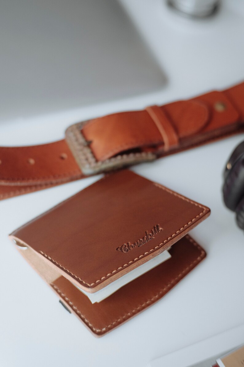 Cartera de cuero con clip de dinero, Cartera de cuero delgada, Cartera con clip, Cartera marrón, Cartera minimalista, Cartera de tarjeta, Titular de tarjeta, Cartera de negocios imagen 8